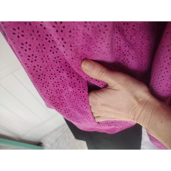 Margaret Godfrey Women's 80's Vintage Pink Eyelet Suede Zipper Hoodie Jacket L - Picture 2 of 8